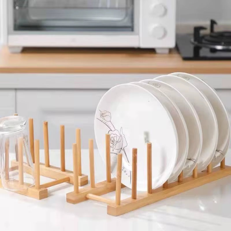 Bamboo Dish Plates Drying Rack Drainboard Storage Holder Drainer Stand Wooden Kitchen Cabinet Organizer for Plate/ Bowl/ Cup