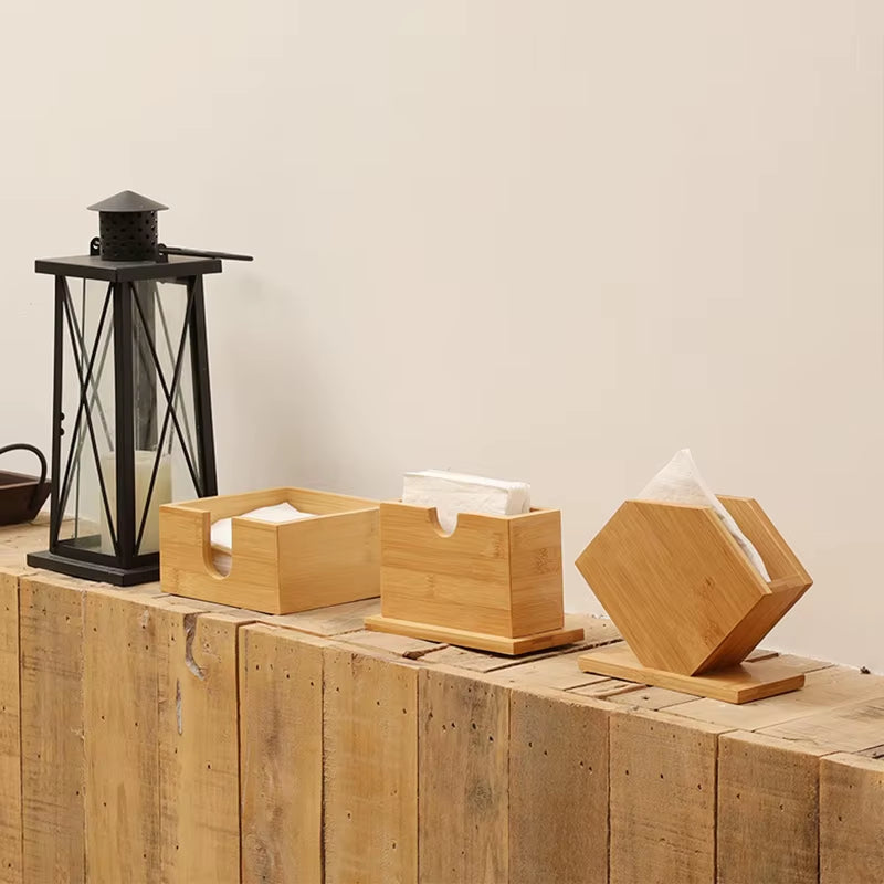 Natural Bamboo Tissue Box Cube Fan Shaped Napkin Holder for Home Kitchen Dining Table Paper Towel Storage Rack