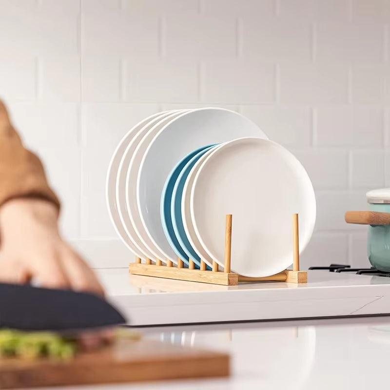 Bamboo Dish Plates Drying Rack Drainboard Storage Holder Drainer Stand Wooden Kitchen Cabinet Organizer for Plate/ Bowl/ Cup